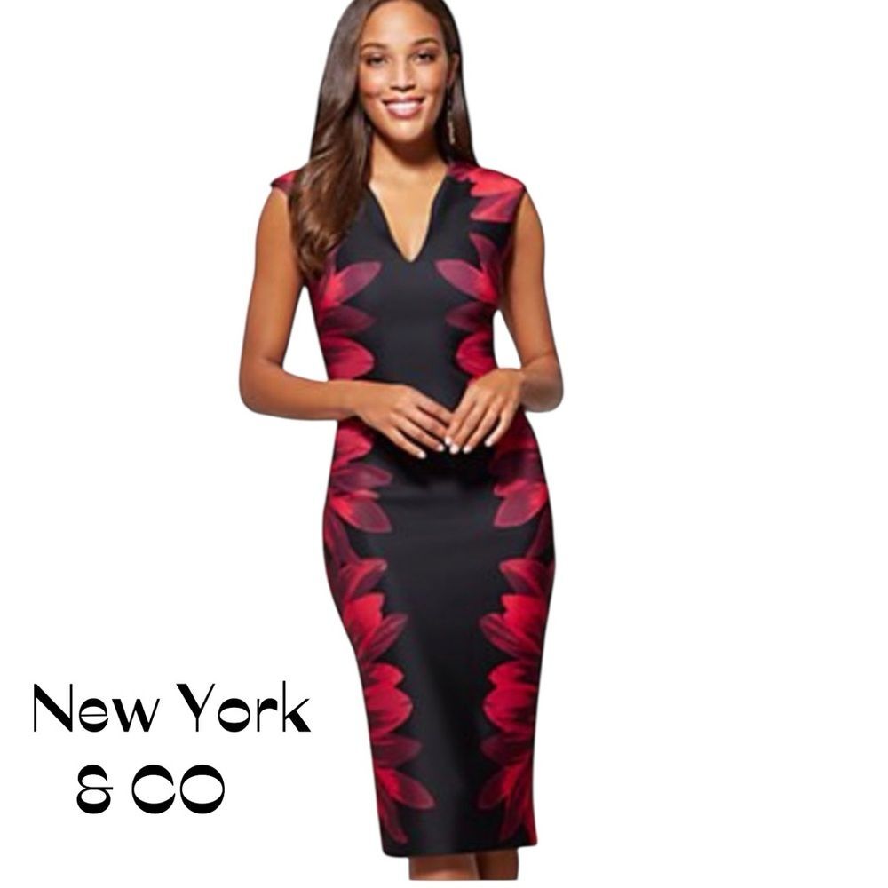 New York & Co Black Red Midi Dress NWOT Size XS Sexy Romantic